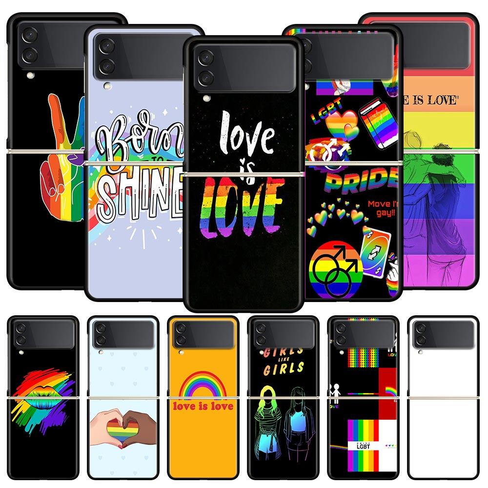 Gay Lesbian Rainbow Pride Hard PC Phone Case For Samsung Galaxy Z Flip 7 6 5 4 Black Cover For Galaxy Z Flip 3 Foldable Shell
