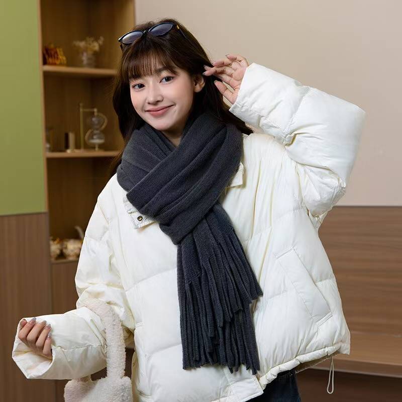 Japanese Simple Imitation Cashmere Thickened Scarf for Women Winter Korean Style All Match Tassel Knitted Long Scarf Shawl Couple