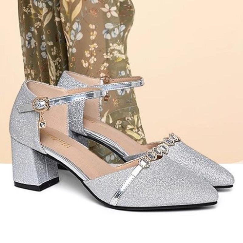 zapatos de mujer women classic golden sexy party night club square heel shoes lady fashion silver comfy pumps ab429