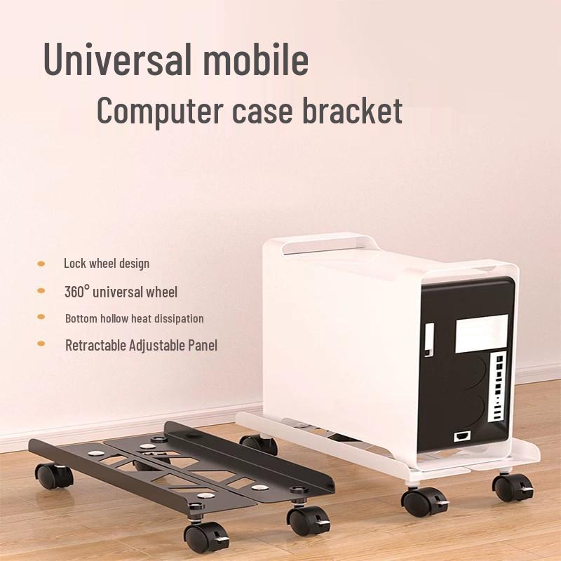 Steel Under-Desk Computer Case Rack with Casters: Movable Office Desk Storage Tray