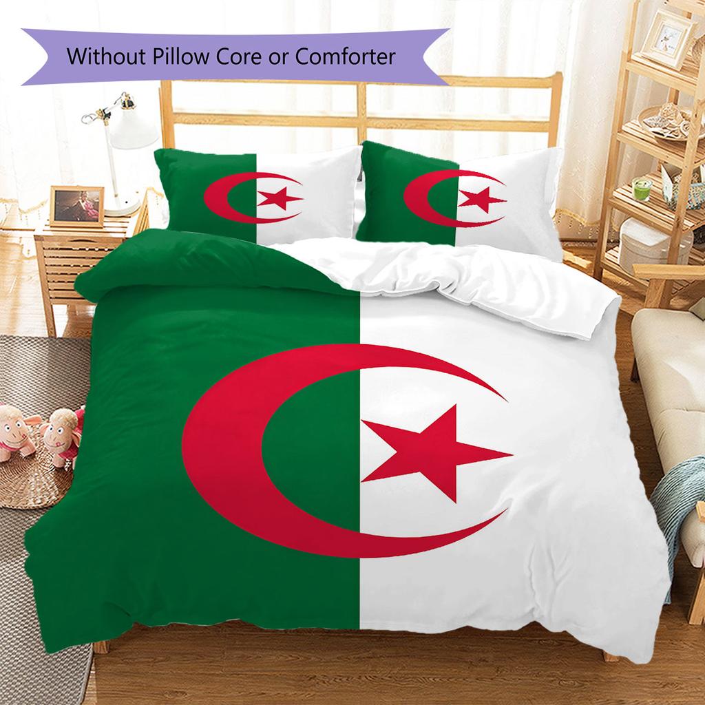 Algeria National Football Pattern Bedding,Quilt Set Quilt Cover Pillowcase Home Birthday Gift(1 * duvet cover + 2 * pillowcase, without core)