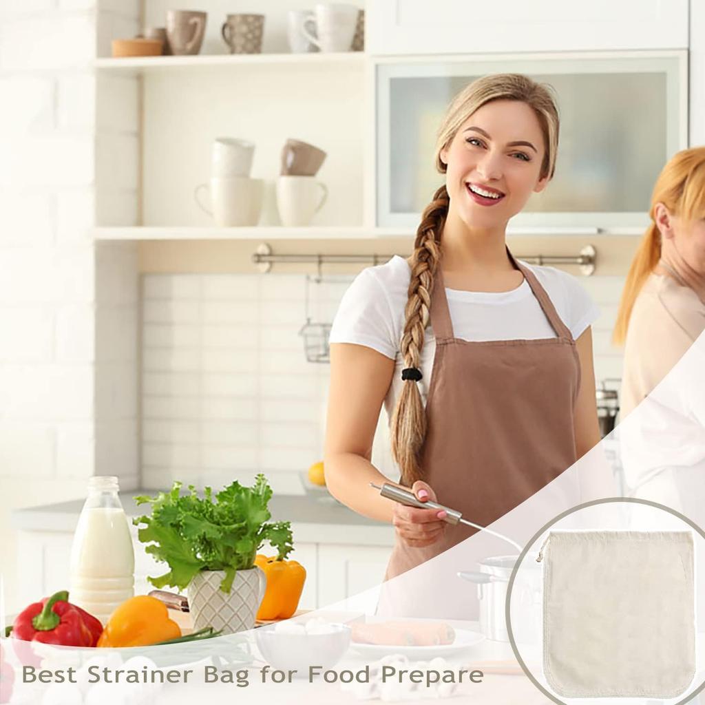 Nut Milk Bag Cloth Strainer for Food, 3 Pack 12" (2 of 12"X12" + 1 of 10") Organic Reble Kitchen Premium Fine Mesh Cheesecloth, Sprouting, Juicing