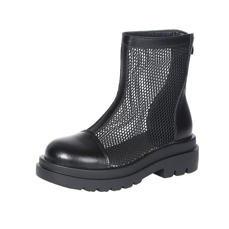 2025 short boots mesh hollow breathable boots versatile women's shoes small looking thin spring and autumn thick-soled cool boots Martin boots women