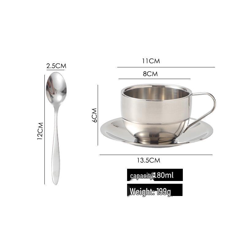 304 Stainless Steel Coffee Set: Double-Wall Insulated European-Style Cup, Saucer, Spoon, Anti-Scald, Custom Logo Option