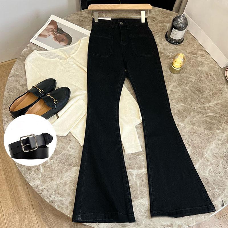 

Брюки с высокой талией, свободные потертые джинсы, карманы, джинсовая классика, женские винтажные эластичные прямые брюки 24 чёрный