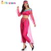 Adult Dubai Clothes Women's Rose Red Mesh Splicing Suit Festival Stage Performance Suit