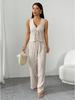 Off-White Vertical Stripe Drawstring Vest and Long Pants Set - European & American Style