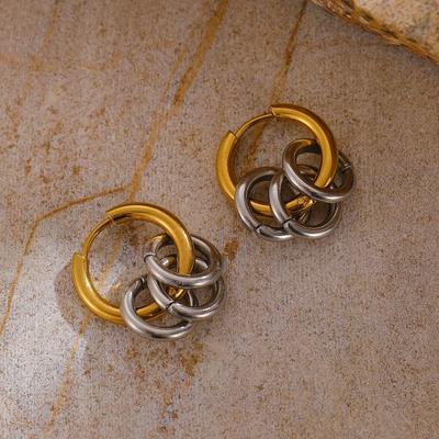 Nische Design Persönlichkeit Kalter Stil Groß Klein Rund Zweifarbig Edelstahl Ohrringe Abnehmbar Multi Ohr Schnalle Für Frauen