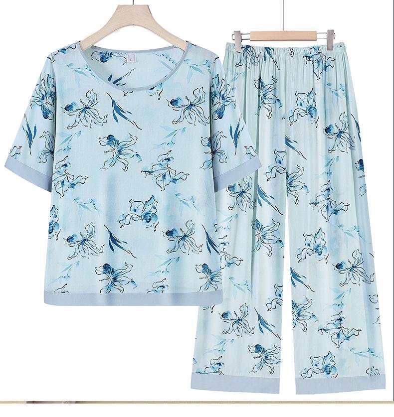 

Mom s 2026 New Style Ice Silk Round Neck T-Shirt for Middle-Aged and Elderly Women 3XL (125-135 Jin)