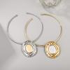 Tooxika Patchwork Oval Mirror Necklace Metal Colour Blocking Pendant Necklace Collar