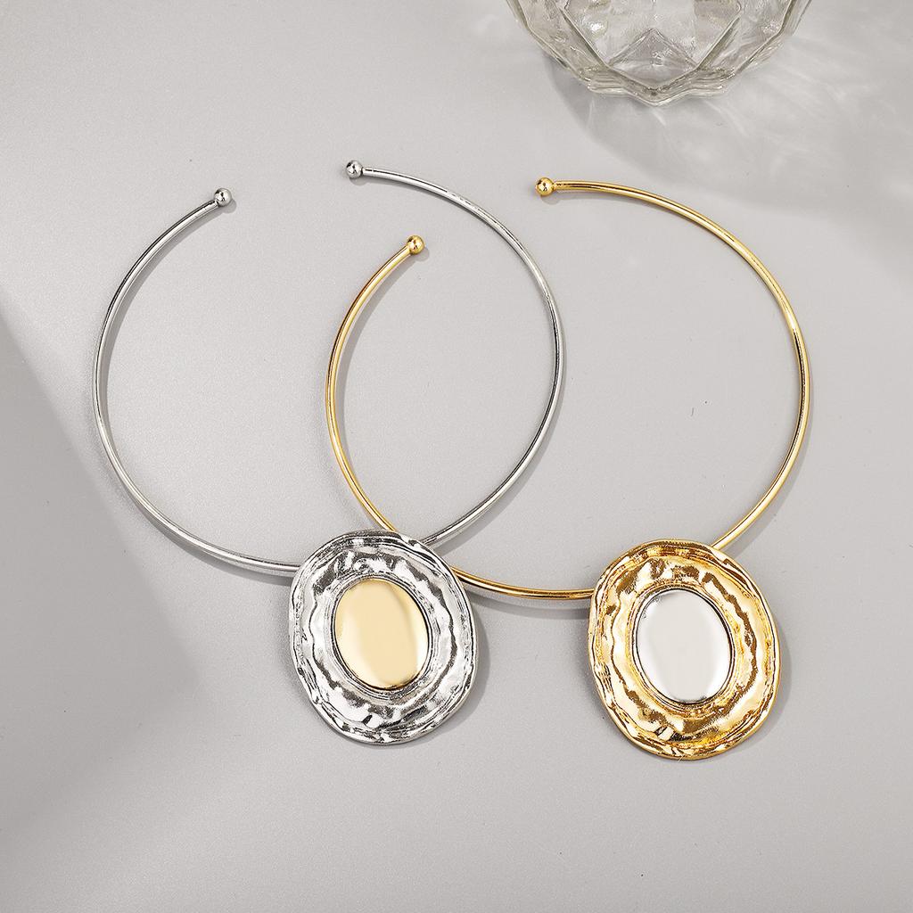 Tooxika Patchwork Oval Mirror Necklace Metal Colour Blocking Pendant Necklace Collar