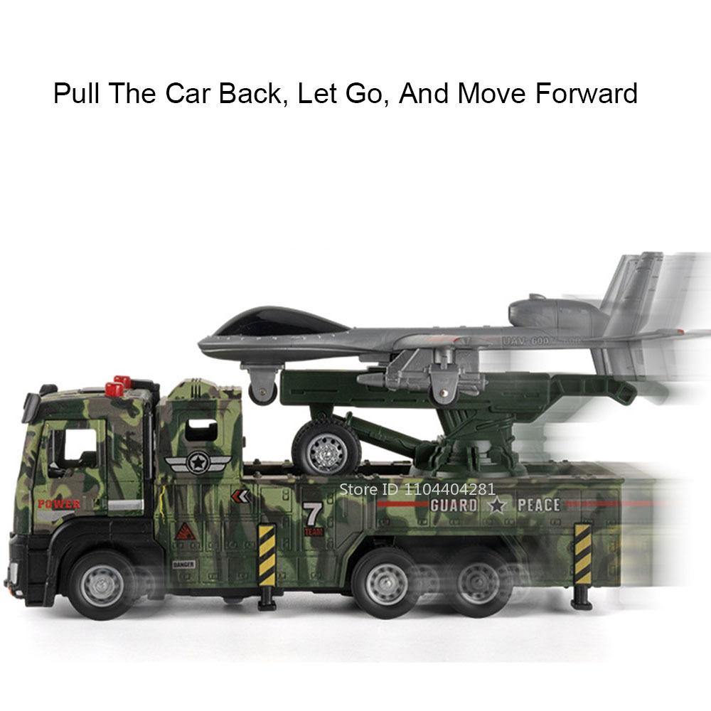 1:32 Military Drone Launch Vehicle Missile Cars Toys Diecast Model Light Music Pull Back Doors Opened Truck Boys Educational Toy