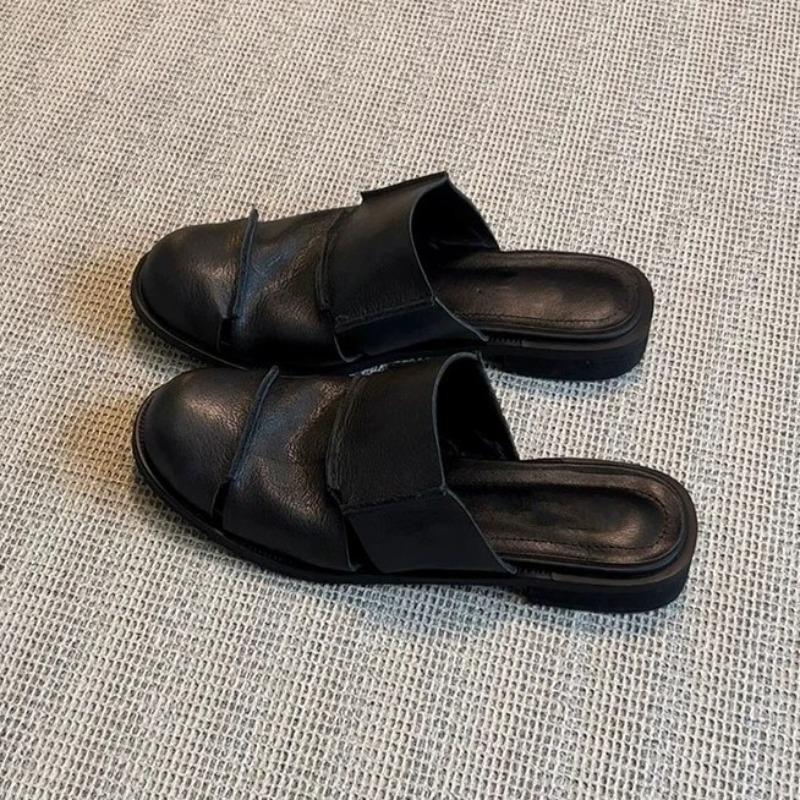 Versiune piele de vacă~ geantă versatilă retro cu toc jos pantofi half slippers noi pentru femei pantofi Muller sandale romane