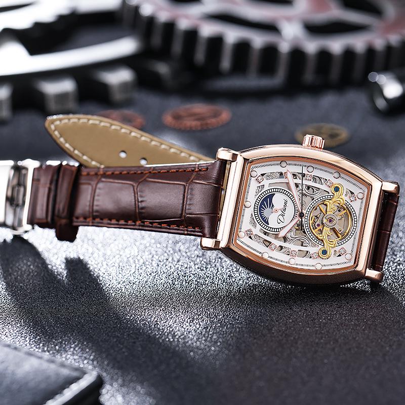 Orologio Automatico Tourbillon da Uomo Durenwei - Forma a Barile, Design Cielo Stellato Giorno/Notte