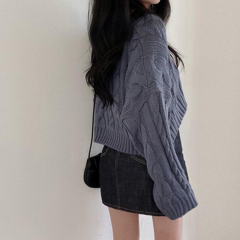 Autumn and Winter Korean Chi Retro Fried Dough Twists Thick Needle Sweater Pullover Short Sleeved Sweater Women