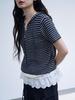 THE GREEN LAB Striped Short Sleeve Hooded Knit [Navy]