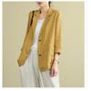 Fashion Casual Cotton and Linen Women Jacket Small Suits 2025 Spring Summer New Loose Long Sleeve Office Blouse Sunscreen Shirt Woman Pockets Clothing
