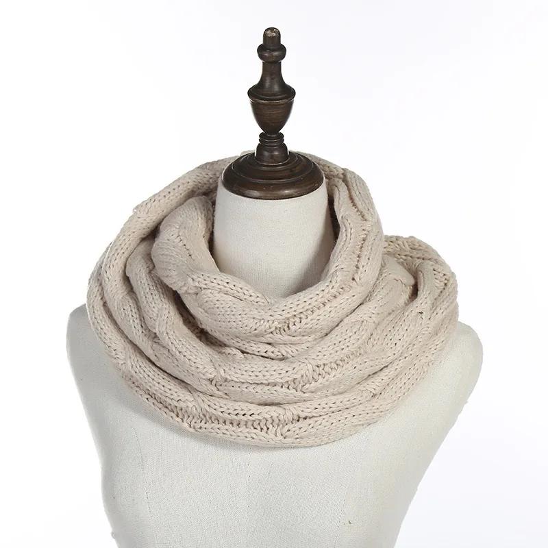 New Women Solid Color Cable Knitting Wool Snood Infinity Scarf Winter Neck Warmer Cowl Collar Circle Scarves AC041