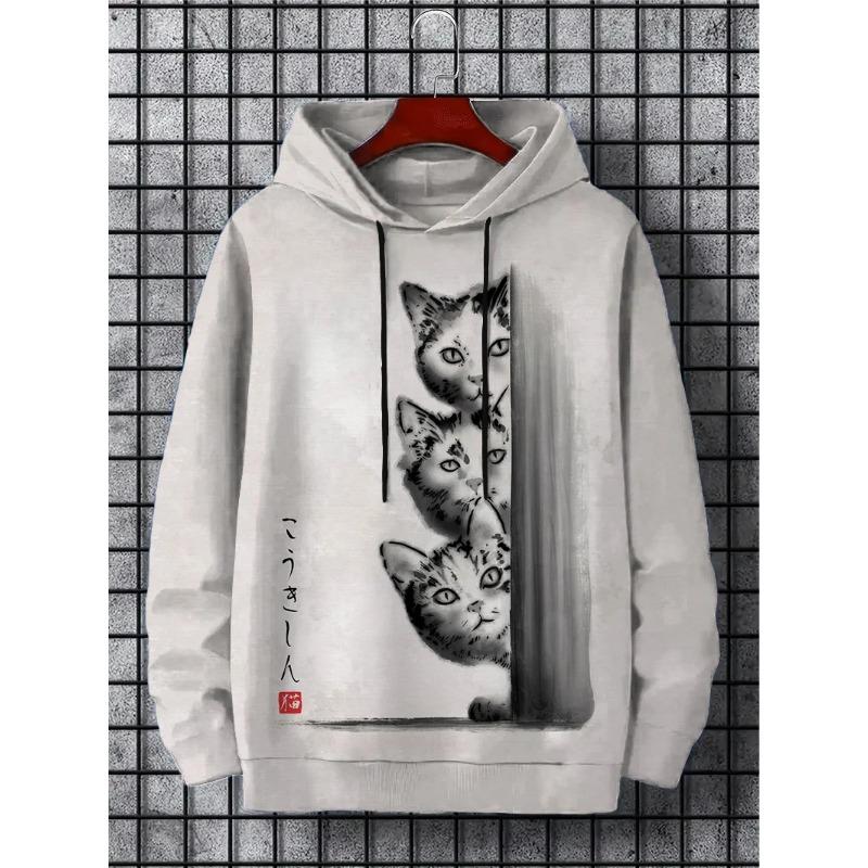 Interesting design Japanese Harajuku fashion men's hoodie casual y2k hoodie men's autumn and winter kitten pattern sports hoodie