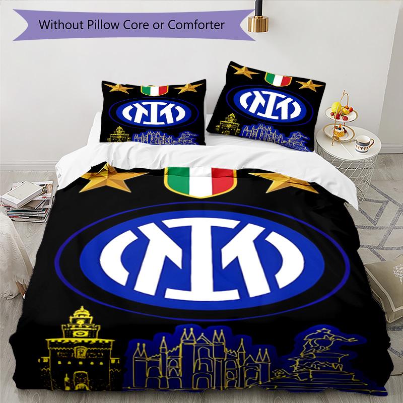 FC. Set Copripiumino con Fantasia Stampata Internazionale Milano – include 1 copripiumino e 2 federe coordinate Decorazione per la camera da letto Regali di Natale