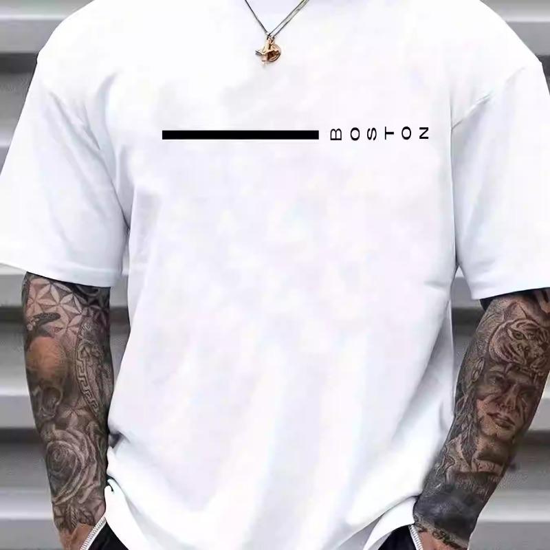 Short-sleeved T-shirt Printing Process Can Be Worn Inside and Outside, Loose Stripes
