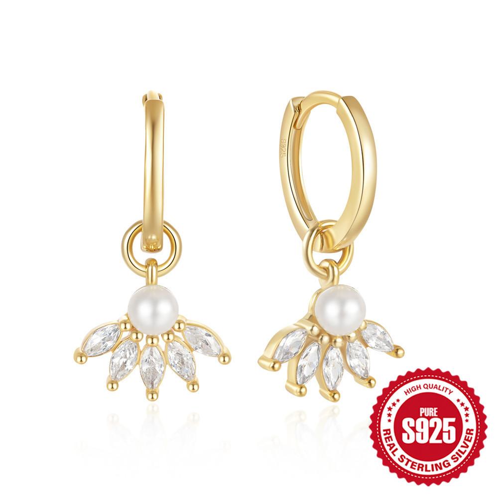 S925 Sterling Silver Style Simple Fashion Retro Horse Eye Diamond Pearl Earrings Earrings Design Sense Pearl Earrings