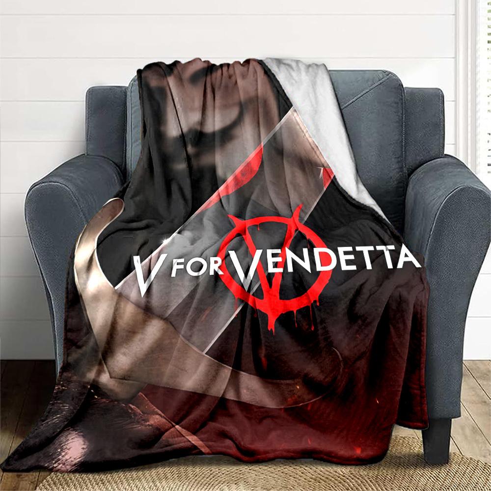 1pc V for Vendetta Flannel Throw Blanket - HD Printed Lightweight Soft Warm All-Season Blanket for Sofa, Bed, Travel, Camping 095