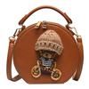 Cartoon small bag 2025 European and American fashion splicing bear cute handbag ins shoulder Internet celebrity small round bag women