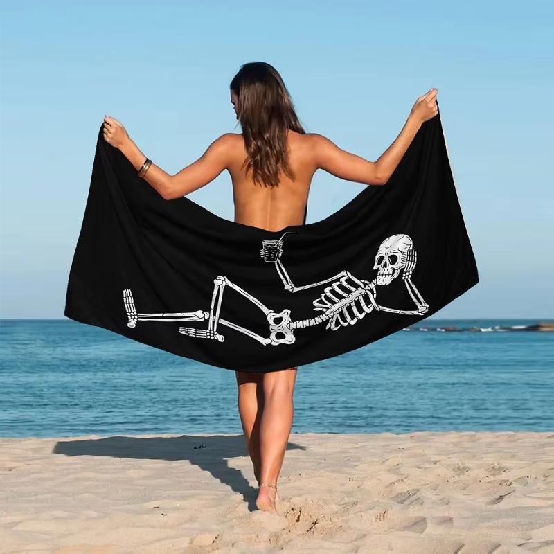 Asciugamano da Spiaggia in Microfibra Morbida ad Asciugatura Rapida con Stampa Teschio Nero Morte Grande Asciugamano da Spa alla Moda per Uomini e Donne Regalo di Halloween