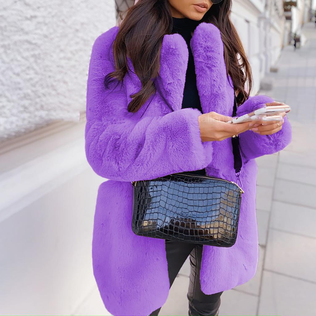 Warmer Damen-Mantel in Übergröße, einfarbig, Plüsch, langärmelig, Reversimitat