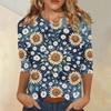 Women Casual Floral Print Three Quarter Sleeve Round Neck Shirt Lightweight Comfortable Top for Everyday Wear