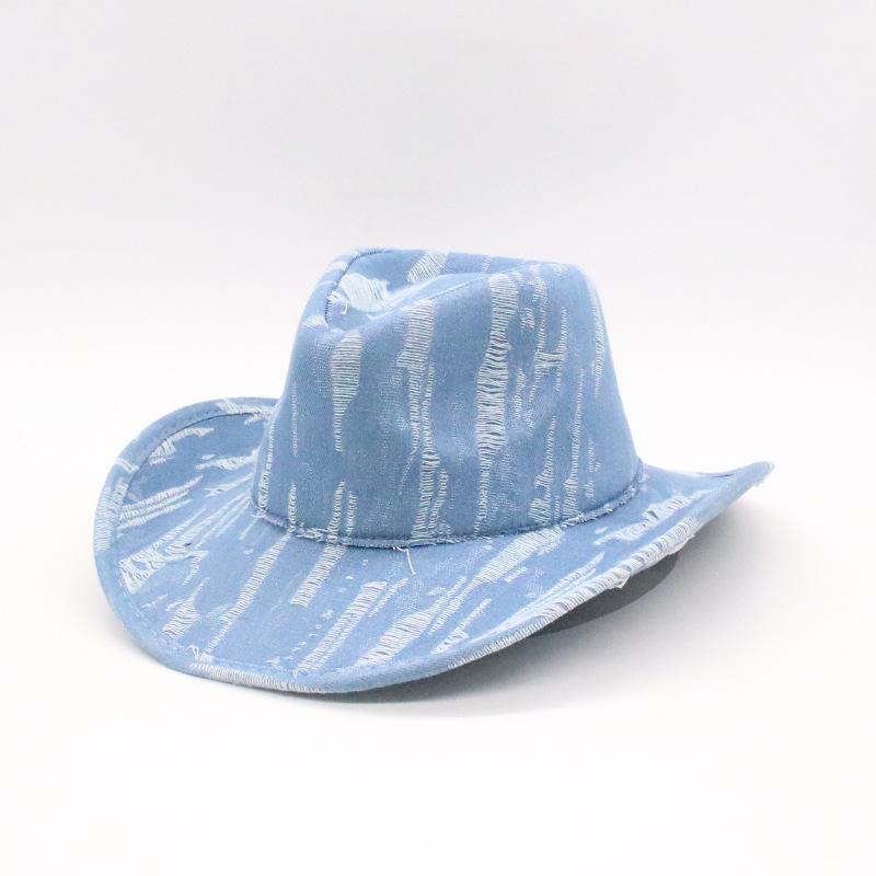 Vintage Washed Western Denim Hat European and American Style Men's and Women's Fashion Jazz Hat Sunshade Top Hat