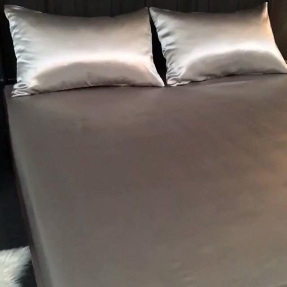 Solid Color Mattress Cover Satin Silk Mattress Pad Bed Cover Bedspread Bedroom