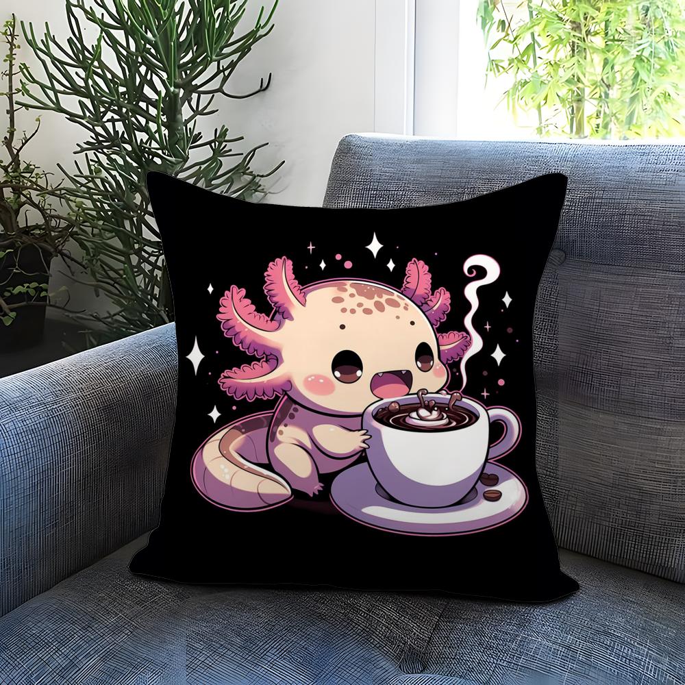 Cute Axolotl Cartoon Cushion Cover Comfortable Reversible Pillow Cover Ideal for Car Sofa Bedroom & Beyond