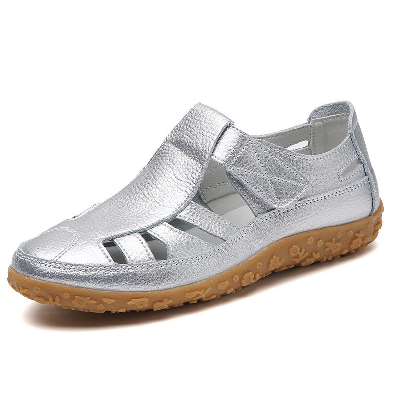 Large size 35-46 summer handmade retro sandals soft-soled mother shoes cowhide Velcro casual women's shoes