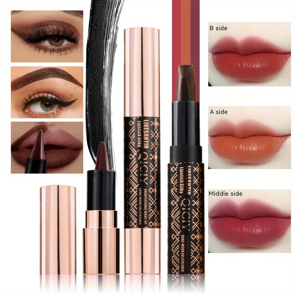 Double-ended Three-color Lipstick + Eyeliner, Multi-purpose, Waterproof, Quick-drying, Suitable for All Skin Types