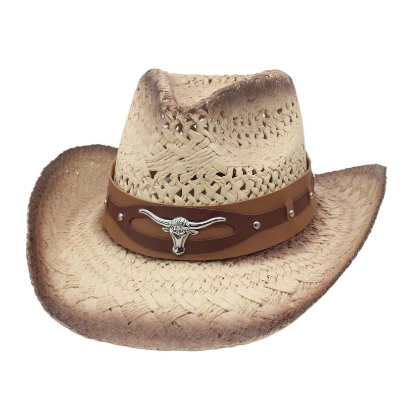 Cross-Border Western Cowboy Hat Outdoor Beach Sun Hat European And American Hot-Selling Cowboy Top Hat Hollow Warped Edge Sun Hat