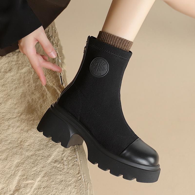 Fashion Aphixta Classic Elegant Round Toe Ankle Boots Women Winter Shoes Back Zip Square Heels Women Boots Black Platform Sock Boots