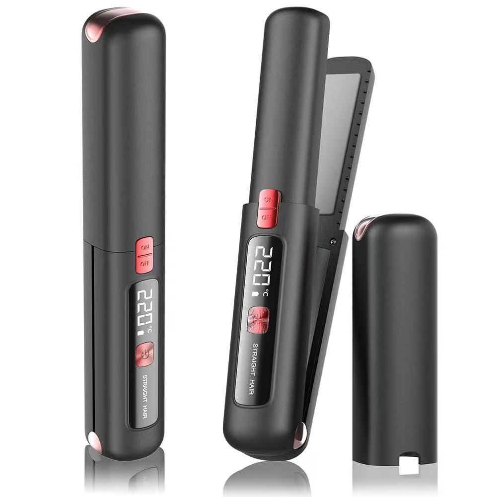 

Cordless hair straightener/curling iron 2-in-1, mini and lightweight, USB rechargeable, built-in 4500mAh battery, 10-second fast heating (black). чёрный