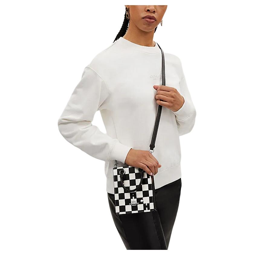 COACH N/S Artificial Leather Tote Bag, Shopping Bag, Handbag Mini Women's Silver Hardware/Black/Chalk CR180-SVA16