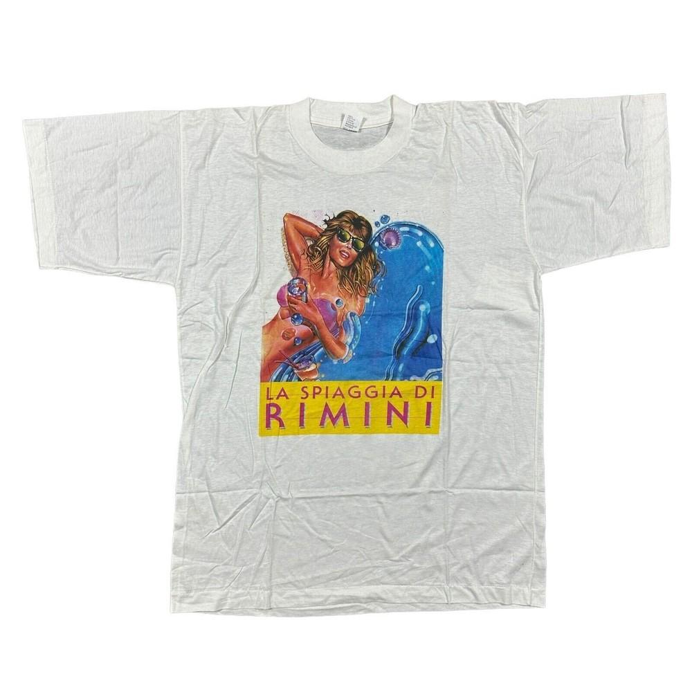 

Vintage Single Stitch T-shirt Graphic Print La Spiaggia Di Rimini Mens L