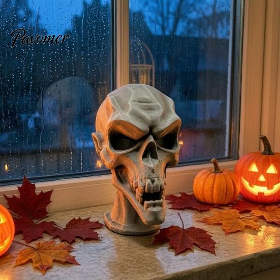 3D Printed Skull Statue Statue, Halloween Creepy Figurine, Gothic Table Party Props Centerpiece, Spooky Ornament for Home Mantel Desk Decor Supplies