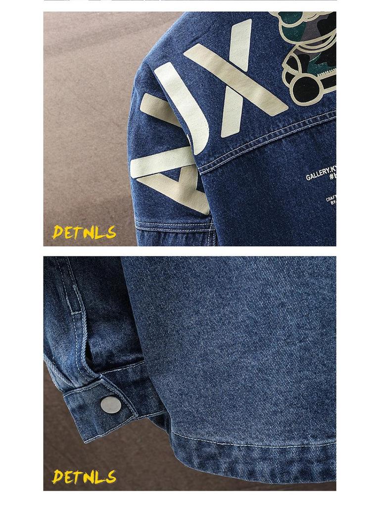 Męska kurtka dżinsowa z gradientem 2022 – Wiosenno-jesienna moda młodzieżowa, casualowy płaszcz z nadrukiem