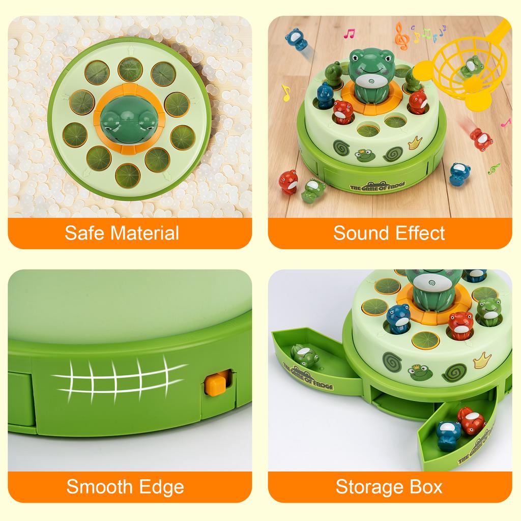 Electric Pop-up Turntable Toy with Music Cartoon Rotating Rabbit Catcher Toys with Nets Musical Launching Rotating Game Kids Toy