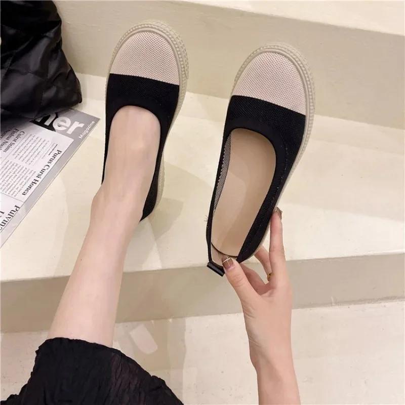 Fashion Round Toe Mesh 3cm Thick Bottom Female Leisure Loafers Women's Slip-on Soft Bottom Breathable Lazy People Fisherman Shoes