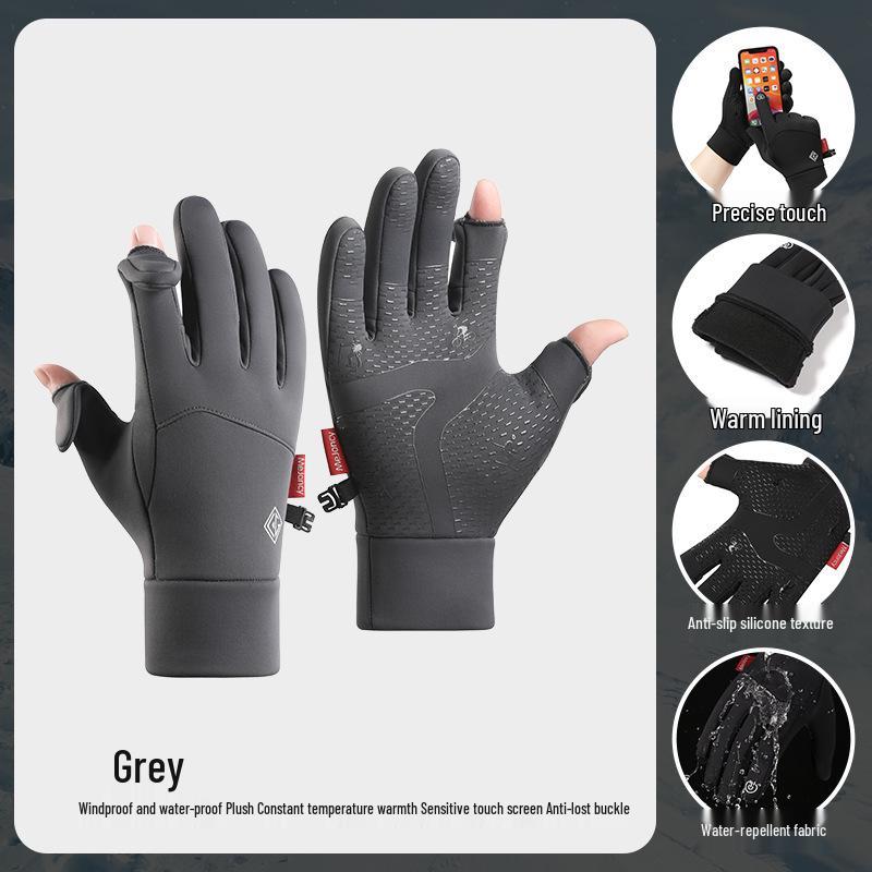 Unisex Waterproof Non-Slip Velvet-Lined Fingerless Cycling & Running Gloves for Autumn/Winter Large