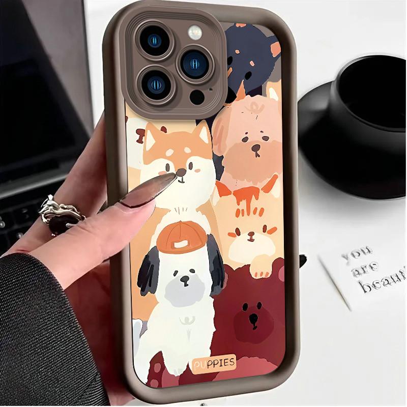 Niedliche Cartoon-Welpen mit Hunde-Aufdruck, modische Hülle, flexible weiche Silikon-TPU-Schale, vollständige Rückseite für iPhone Samsung