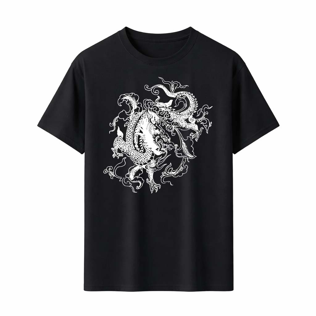 

Chinese Dragon T-Shirt Traditional Line Art Tee Yin Yang Cloud Print Unisex Streetwear Top Black White Graphic Men Women Clot... S разноцветный