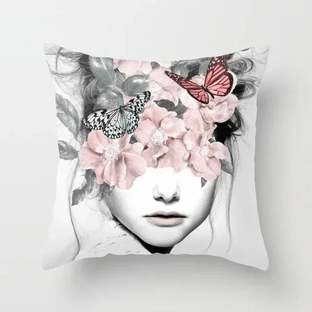 Ms. Hua's artistic portrait design Double-sided Printed pillow cover Short plush Suitable living rooms sofas throw cushion cover