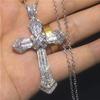 Exquisite Cross Studded Zircon Pendant Necklace for Women Fashion Glamor Wedding Jewelry